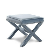 Meridian Furniture Nixon Contemporary Velvet Ottoman/Bench in Sky Blue