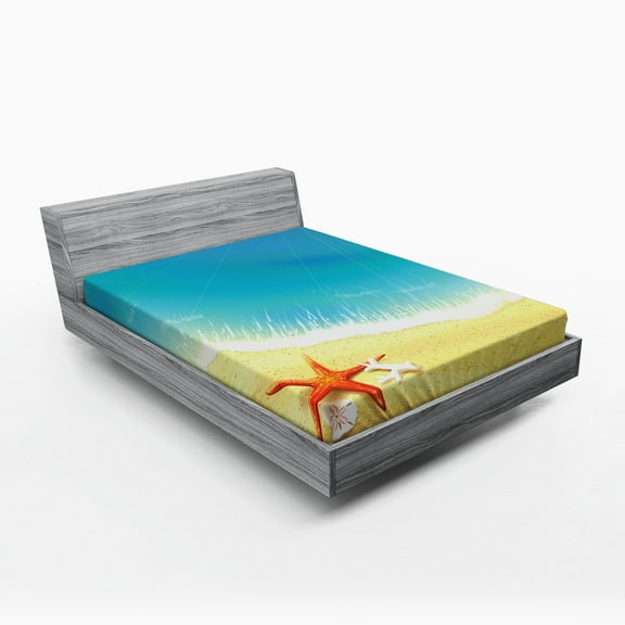 Ambesonne Starfish Fitted Sheet, Waves on Beach, Queen Size, Multicolor