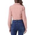 thumbnail image 3 of INSPIRE CHIC Women's Denim Jacket Puff Long Sleeve Cropped Length Washed Western Jacket S Pink, 3 of 6