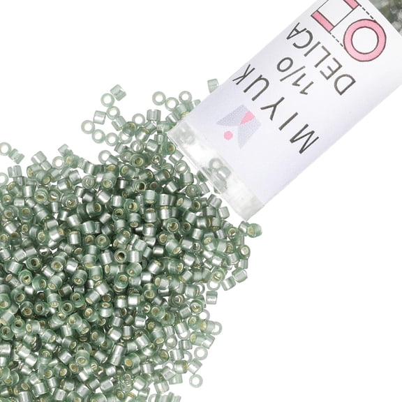 Miyuki Delica Seed Beads – Size 11/0 (1.6 mm), DB0689, Semi Matte Silver-Lined Light Gray Dyed Green, 7.2 g, Approx. 1440 Beads