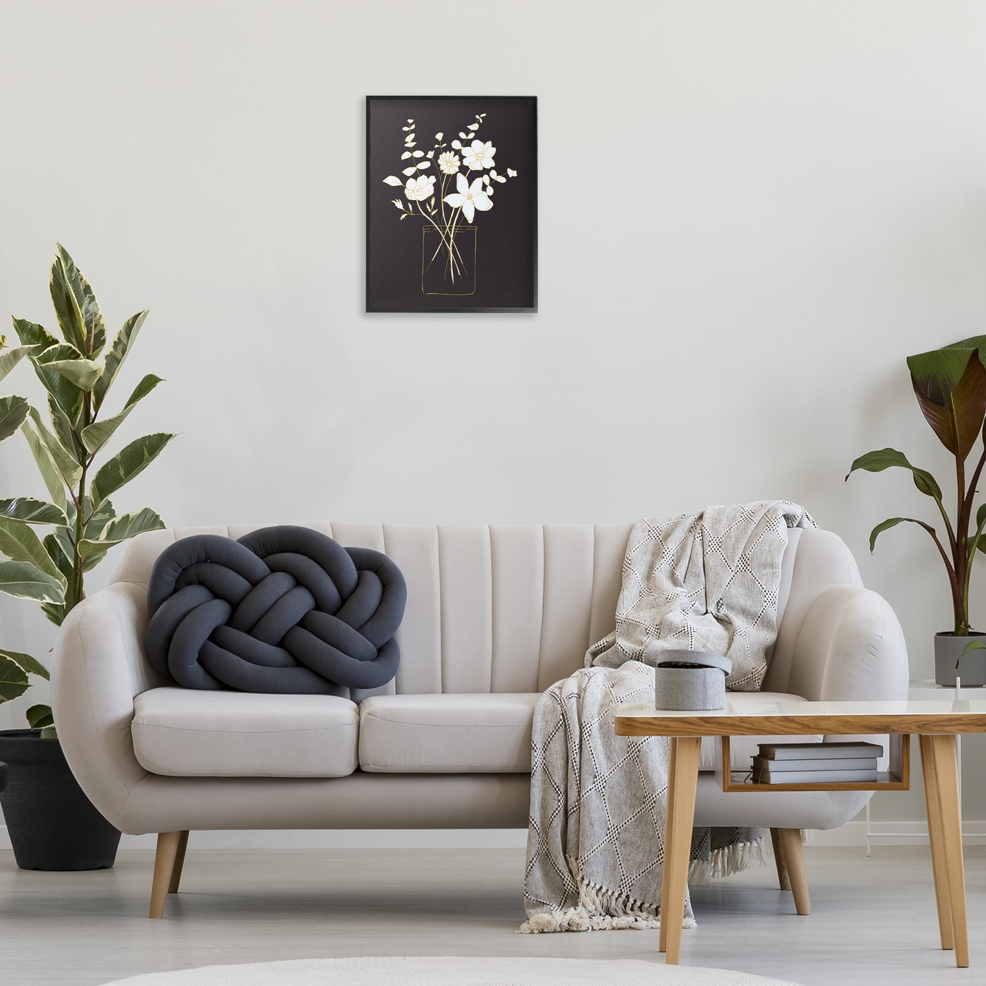 Stupell Industries Classy White Flowers Botanical & Floral Painting Black Framed Art Print Wall Art, 16 x 20