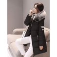 thumbnail image 1 of Parka con capucha y cuello de piel para mujer, abrigo largo con diseño de bolsillos y cremallera con parche de letras a la moda, abrigos gruesos y cálidos elegantes para mujer, 1 of 2