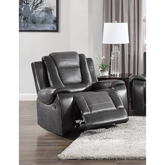 Newboti Furniture Modern Luxury Chair Glider Reclining 1Pc Formal Living Room Furniture Premium Faux Leather Upholstery Comfortable Two-Tone Gray Finish 2895