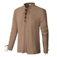 thumbnail image 2 of Bcfgryg Style Men's Shirt Long Sleeve Casual Daily Wear Tunic Top With Drawstring Pure Color Soft Stretch Fabric For All Seasons Men Shirts Casual Brown L, 2 of 5