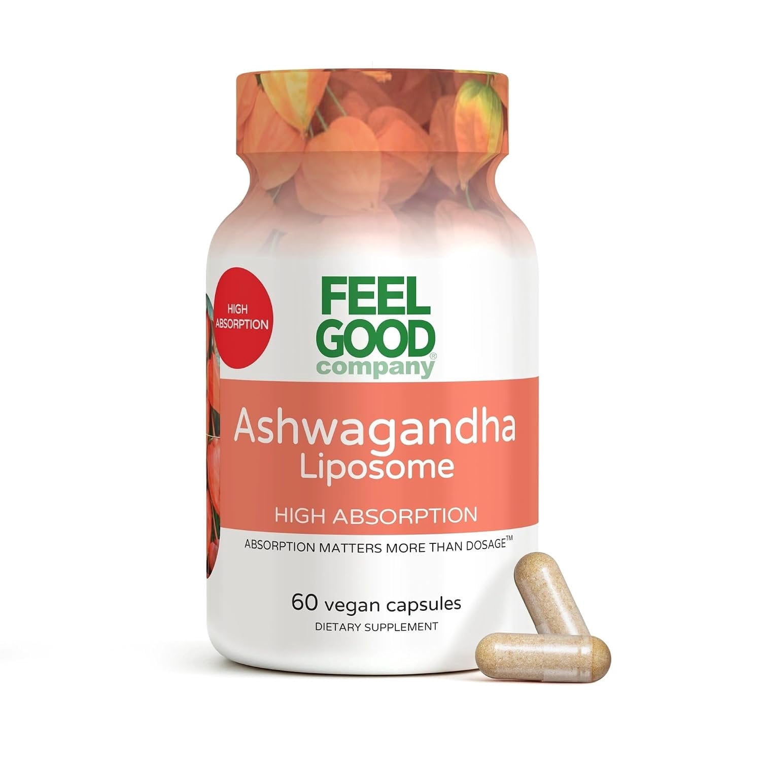 FeelGood Company Liposomal Ashwagandha, High Absorption, 600mg, 60 Vegan Capsules, Natural Withania Somnifera Root Extract, GMP Certified Dietary Supplement