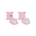 thumbnail image 2 of RUINIXCW Toddler Baby Girl Halloween Outfit Little Baby Girls Summer Fall Clothes Ghost Pumpkin Embroidered Flying Sleeve Ruffled Hem Shirt Tops and Plaid Shorts 2 Piece Set, 2 of 9