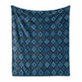 thumbnail image 1 of Indigo Soft Flannel Fleece Throw Blanket, Floral Detailed Squares Patchwork Inspired Image, Cozy Plush for Indoor and Outdoor Use, 60" x 80", Turquoise Navy Blue, by Ambesonne, 1 of 6
