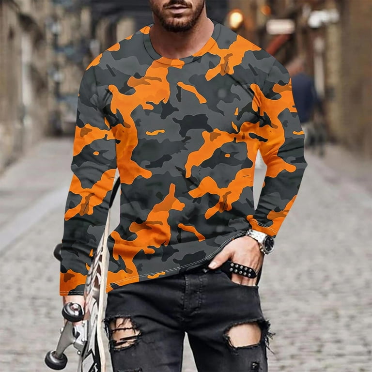Dagegui Men's Long Sleeve Camo T-Shirt Camouflage Print Crew Neck