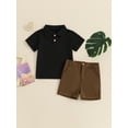 thumbnail image 3 of Musuos Little Boy 2 Piece Casual Set, 1-5 Years Lapel Neck Short Sleeve Tops + Elastic Waist Shorts Toddler Summer Outfits, 3 of 10