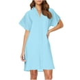 thumbnail image 5 of Ashirexll Womens Summer Dresses, Casual Dresses for Women, Solid Color Short Sleeve V-Neck Light Mature Loose Dress, 5 of 7