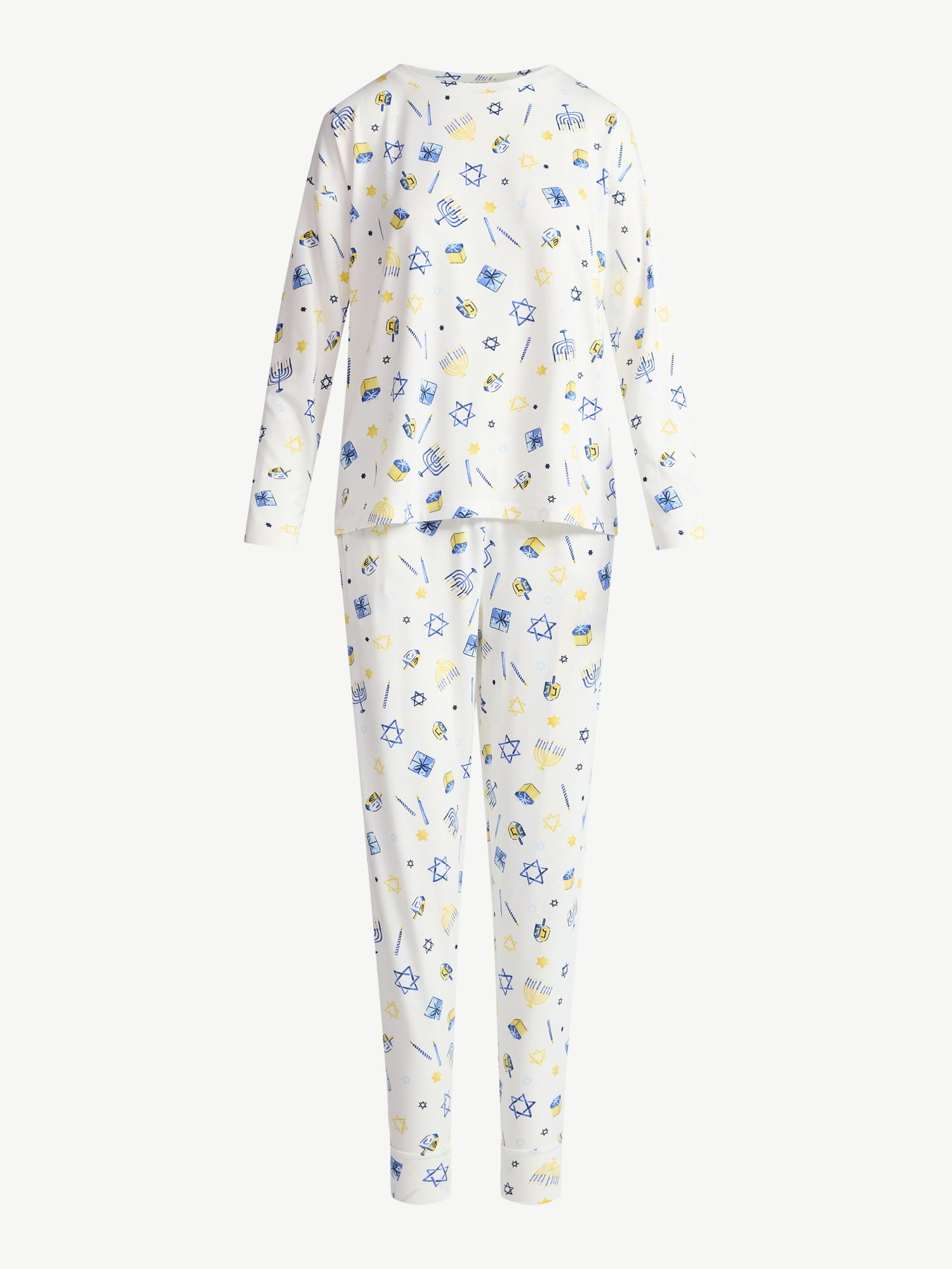 Joyspun Women's Hanukkah Long Sleeve Top and Jogger Pants Pajama Set, 2-Piece, Sizes XS-3X