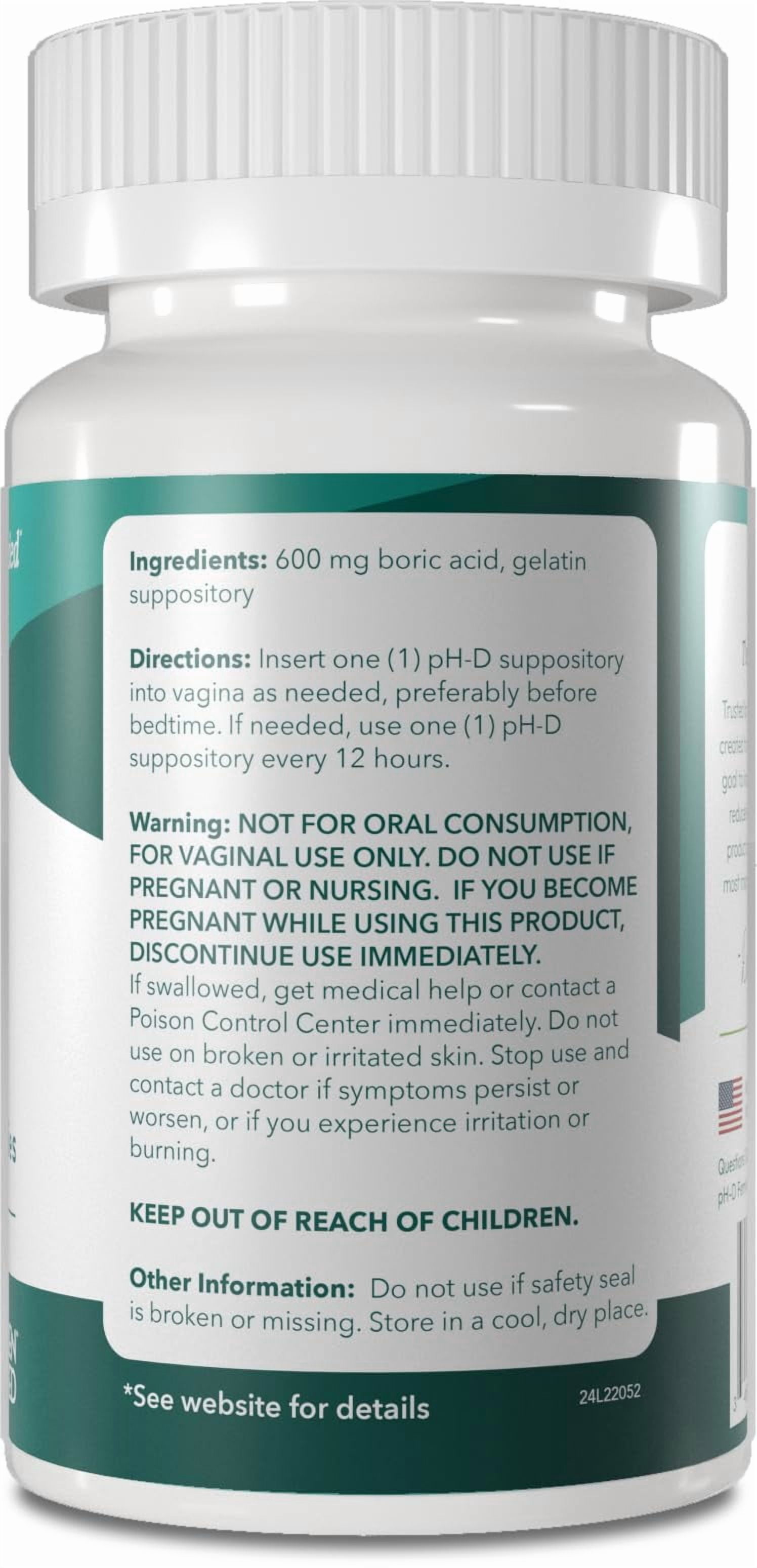 pH-D Feminine Health Support - 600 mg Boric Acid Suppositories - Woman Owned - for Vaginal Odor Use - 36 Count
