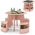thumbnail image 1 of OLAKIDS Toddler Table and Chair Set with 4 Storage Stools, Wooden Flower Shaped Nesting Table with Blackboard Drawers, Children Multi-Activity Table for Art Crafts Draw Read Boys Girls 3+, 1 of 9