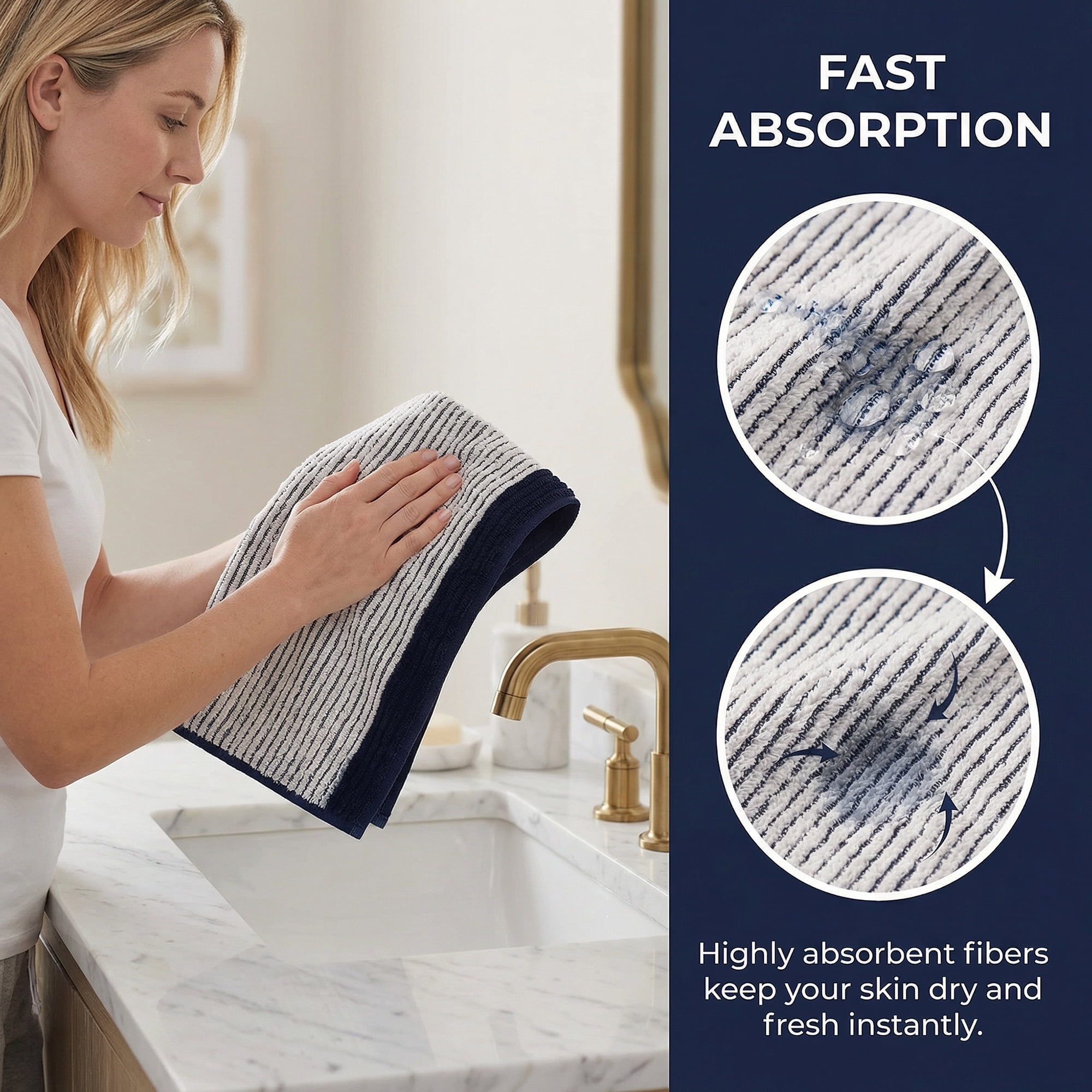 Unique Bargains Cotton Striped Hand Towel for Bathroom Kitchen Gym Blue 2pcs 29" x 13"