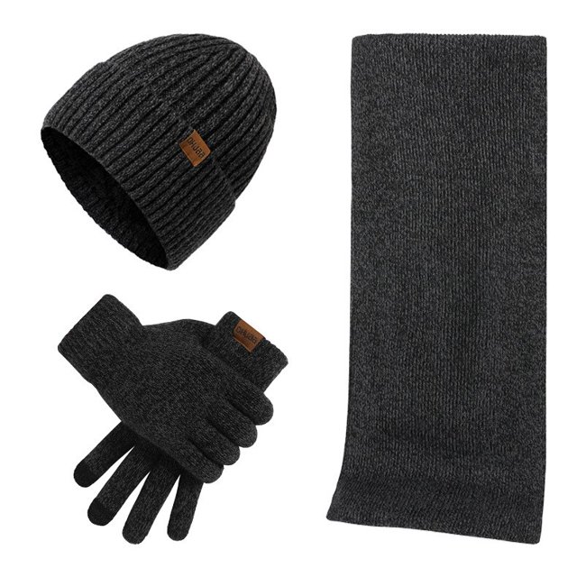 Conjunto de gorros y guantes para hombre, bufandas de lana de punto, bufandas de Color sólido, Otoño e Invierno