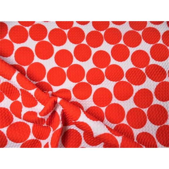 Bullet Printed Liverpool Textured Fabric Stretch White Big Red Polka Dot N11 (10 Yard Lot (continuous))