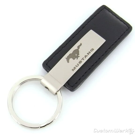 Ford Mustang Rectangular Leather Key Chain (Black)
