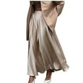 thumbnail image 5 of AUNVITO Women's Satin Elastic High Waist Casual Long Skirt - Solid Color Ankle-Length Skirt for Spring Summer, Black, White, Khaki, 5 of 8