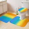 thumbnail image 4 of Rainbow Gradient Bathroom Rugs Set Abstract Blue Green Yellow Ombre Minimalist Non Slip Absorbent Soft Bath Mats 3 Piece Set with Bathroom Rug, U-Shaped Floor Mat, Toilet Seat Cover Small Size, 4 of 9