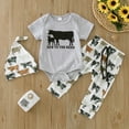 thumbnail image 2 of Infant Boys Girls Short Sleeve Romper Bodysuit Cartoon Cow Printed Pants Hat Outfits Sets Boy Dailywear, 2 of 7