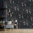 thumbnail image 3 of VEELIKE 17.7''x118'' Vintage Dark Floral Peel and Stick Wallpaper Peony Floral Boho Removable Self Adhesive Prepasted Decorative Black Floral Wallpaper Rolls for Bedroom Bathroom Walls Cabinets Shelf, 3 of 10