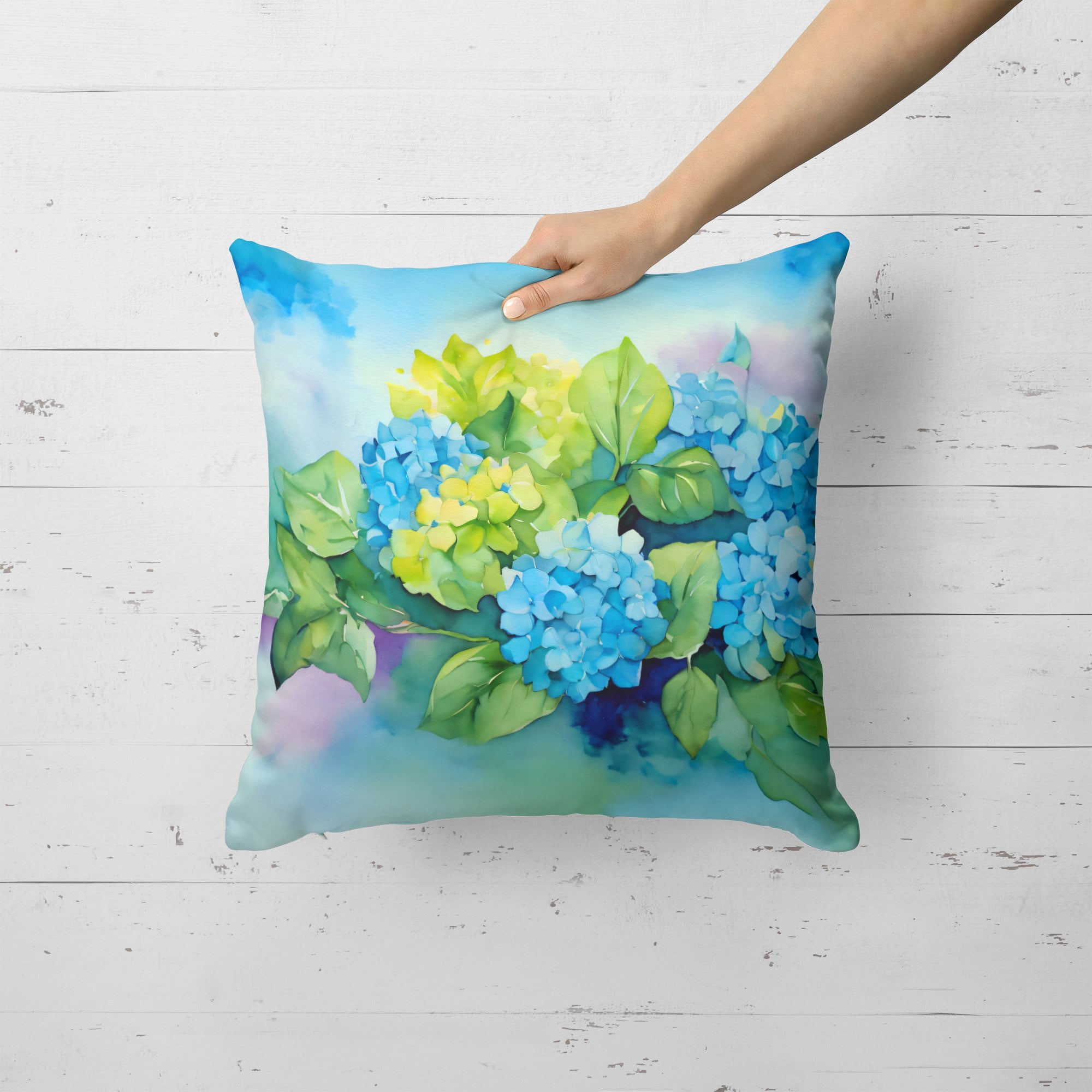 Hydrangeas in Watercolor Throw Pillow 18 in x 18 in