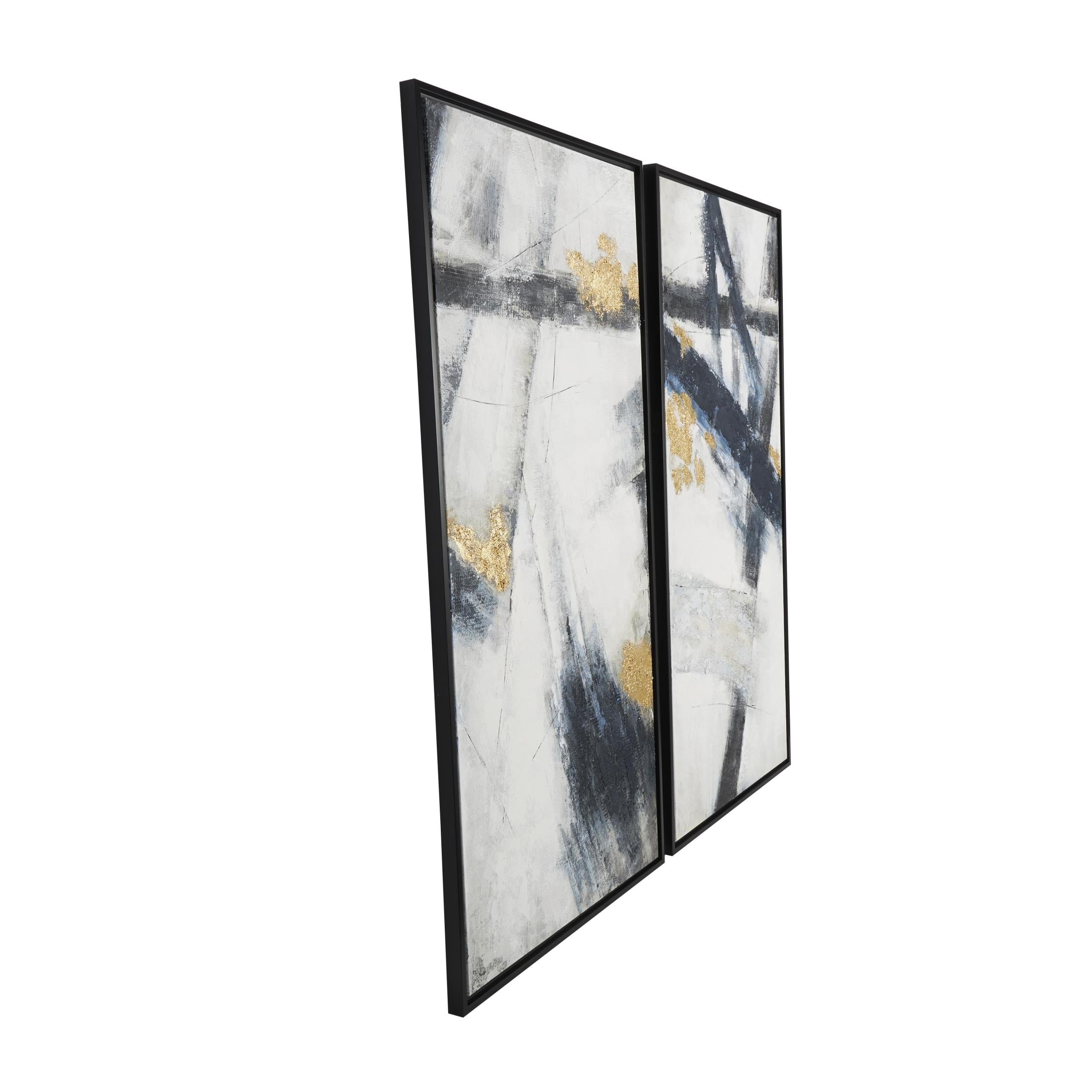 28" x 55" Lines Abstract Framed Wall Art with Gold Foil Accents, by DecMode (2 Count)
