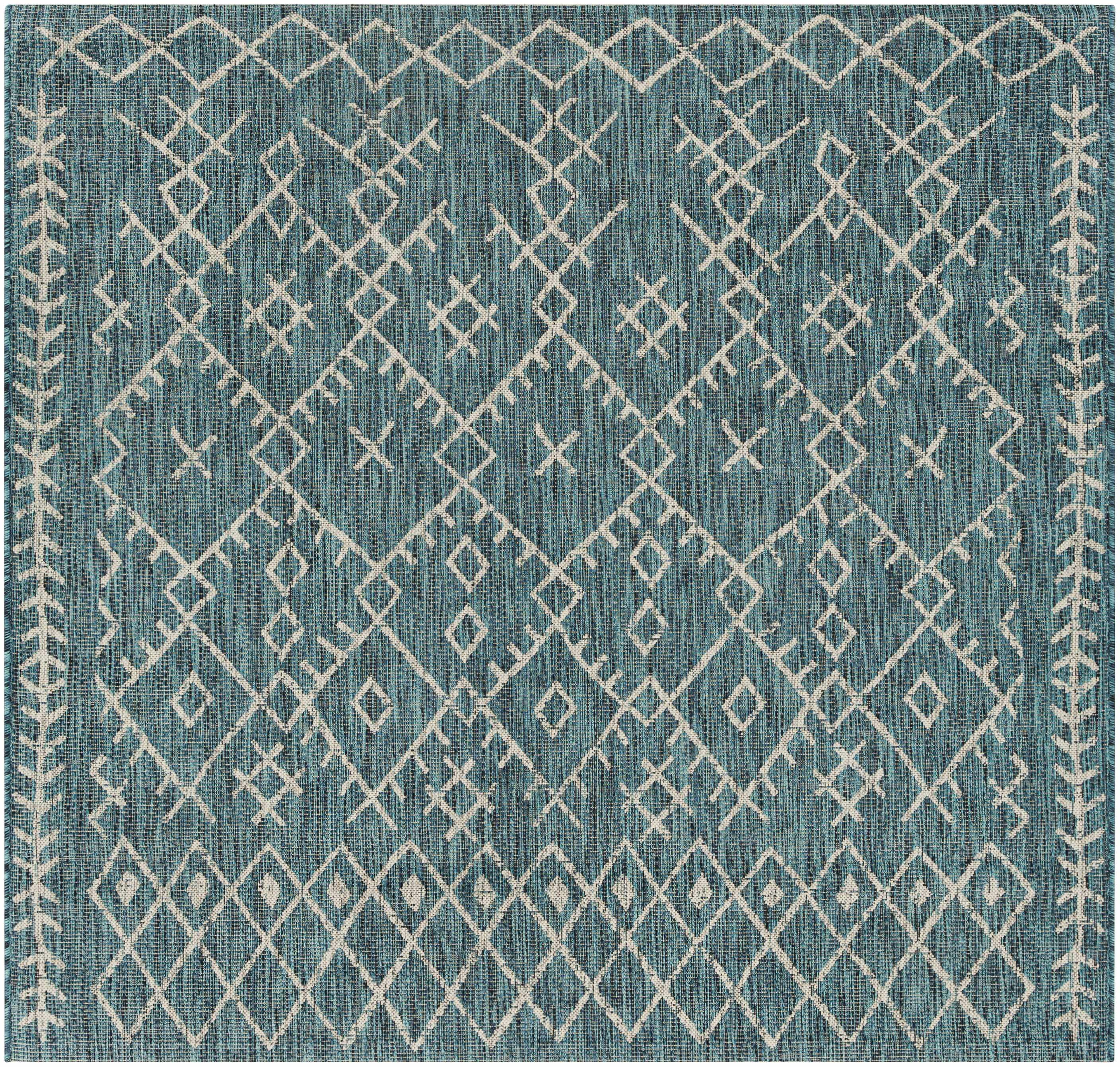 BoutiqueRugs Rapelje Bohemian, Transitional Area Rug - Outdoor Safe - Aqua, Black, Taupe - 2' x 2'11"