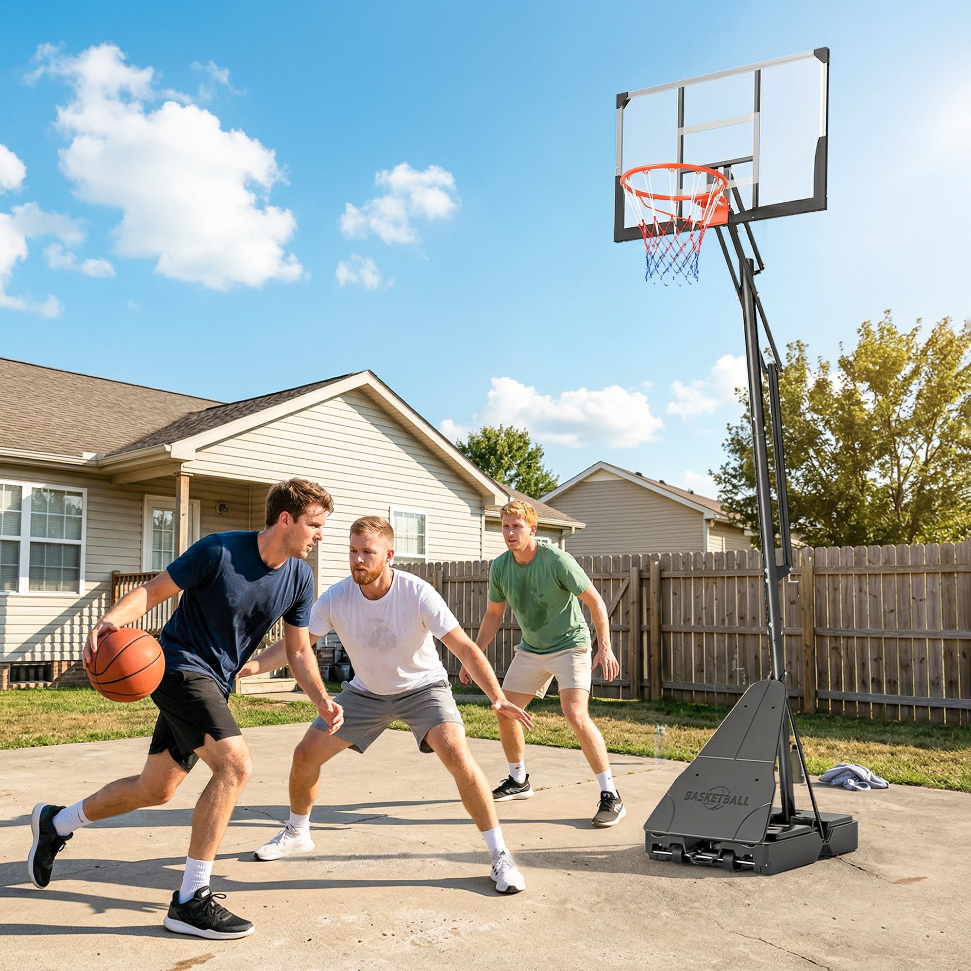 Soozier Basketball Hoop Outdoor Portable, 8-10ft Adjustable Basketball Goal, 47 Inch Shatterproof Backboard w/Shock Absorbent Rim, Hand-Crank Lift