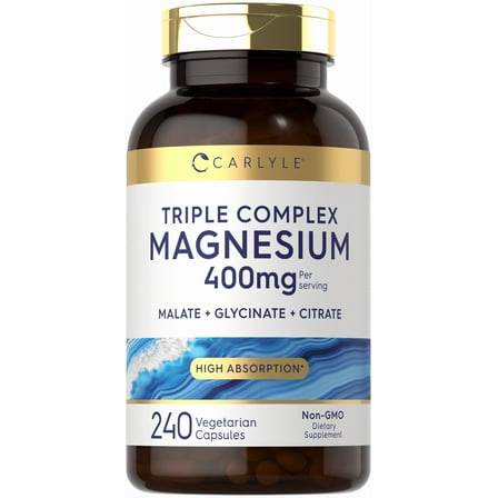 Triple Magnesium Complex | 400mg | 240 Capsules | Magnesium Malate, Glycinate & Citrate | by Carlyle