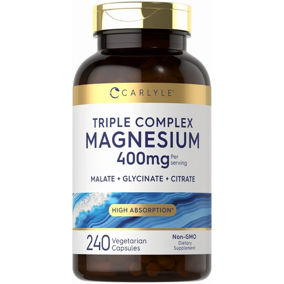 Triple Magnesium Complex | 400mg | 240 Capsules | Magnesium Malate, Glycinate & Citrate | by Carlyle