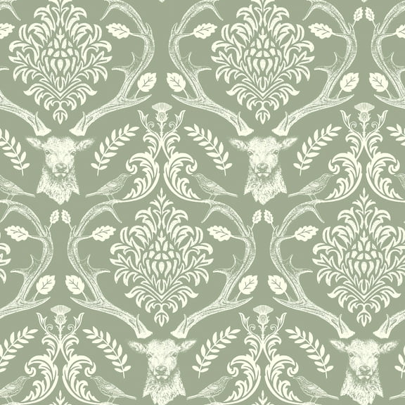 Arthouse Wickham Green Stag Damask Wallpaper
