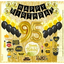 95th Birthday Decoration Black and Gold for Boy & Girl, 95th Cake Topper, 95th Party Supplies for Her and Him, 95th Birthday Photo Props