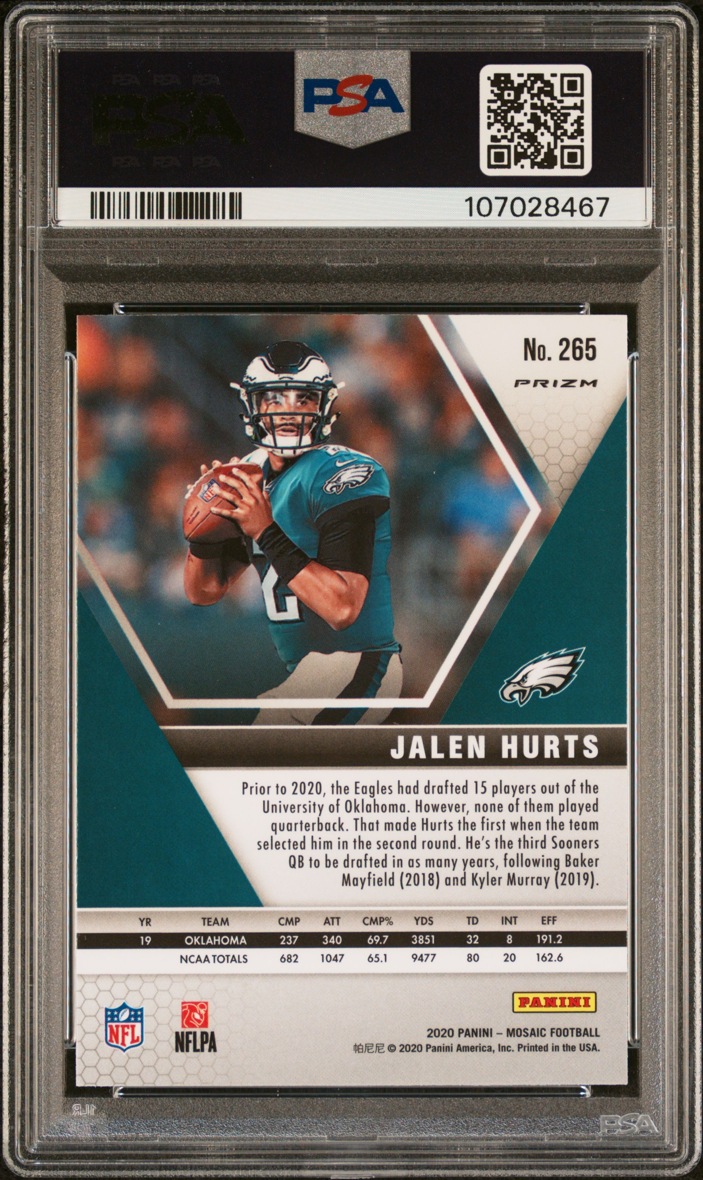 Jalen Hurts 2020 Panini Green Mosaic Football Rookie Card #265 Graded PSA 10