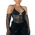 thumbnail image 1 of Women Halter Camis Vest Mesh Crop Top Off Shoulder Backless Tanks, 1 of 6