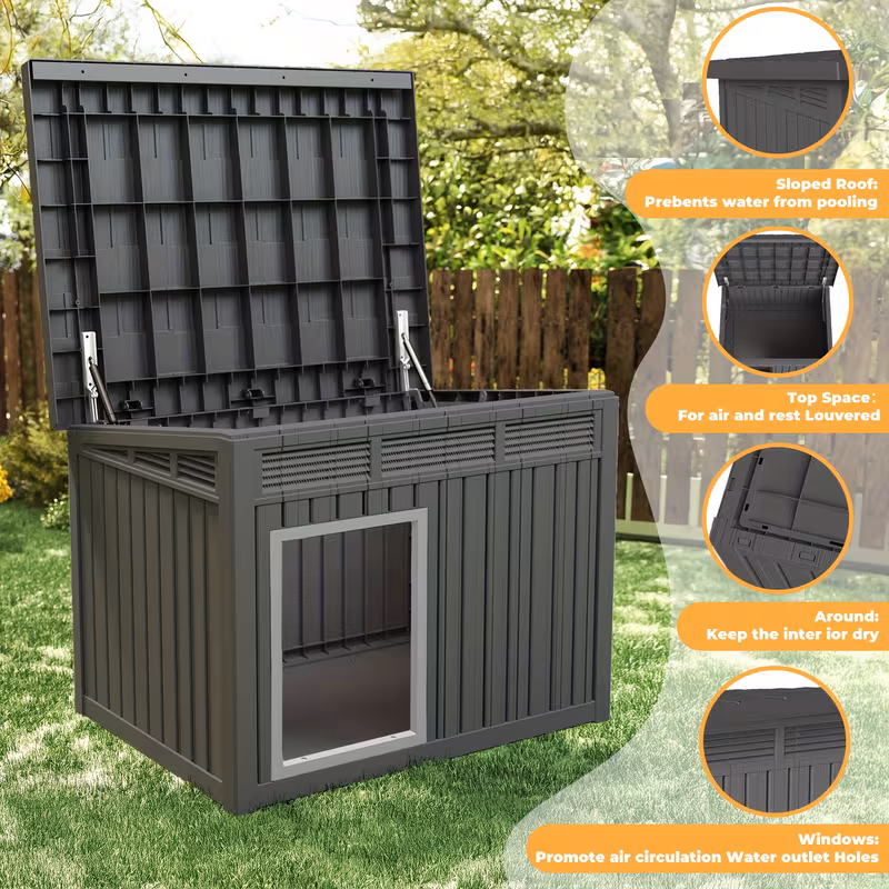 259A Black, variant on Hemoton Spacious Weatherproof Dog House Plastic Shelter with Optimal Ventilation