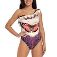 thumbnail image 4 of Daiia Butterfly Over Lavender Women's One Piece Swimsuits Personalized One Shoulder Swimwear Asymmetric Ruffle Bathing Suits-X-Large, 4 of 8
