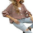 thumbnail image 4 of Cardigan Sweaters for Women Color Block Long Sleeve V Neck Sweater Fashion Kint Striped Open Front Button Outerwear, 4 of 7