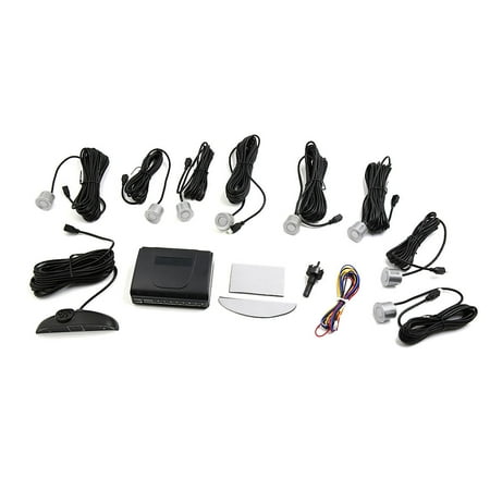 Auto Parking Sensor - 8 Parking Sensors LED Car Auto Reverse Buzzer Sound Alarm Backup Kit Silver Tone