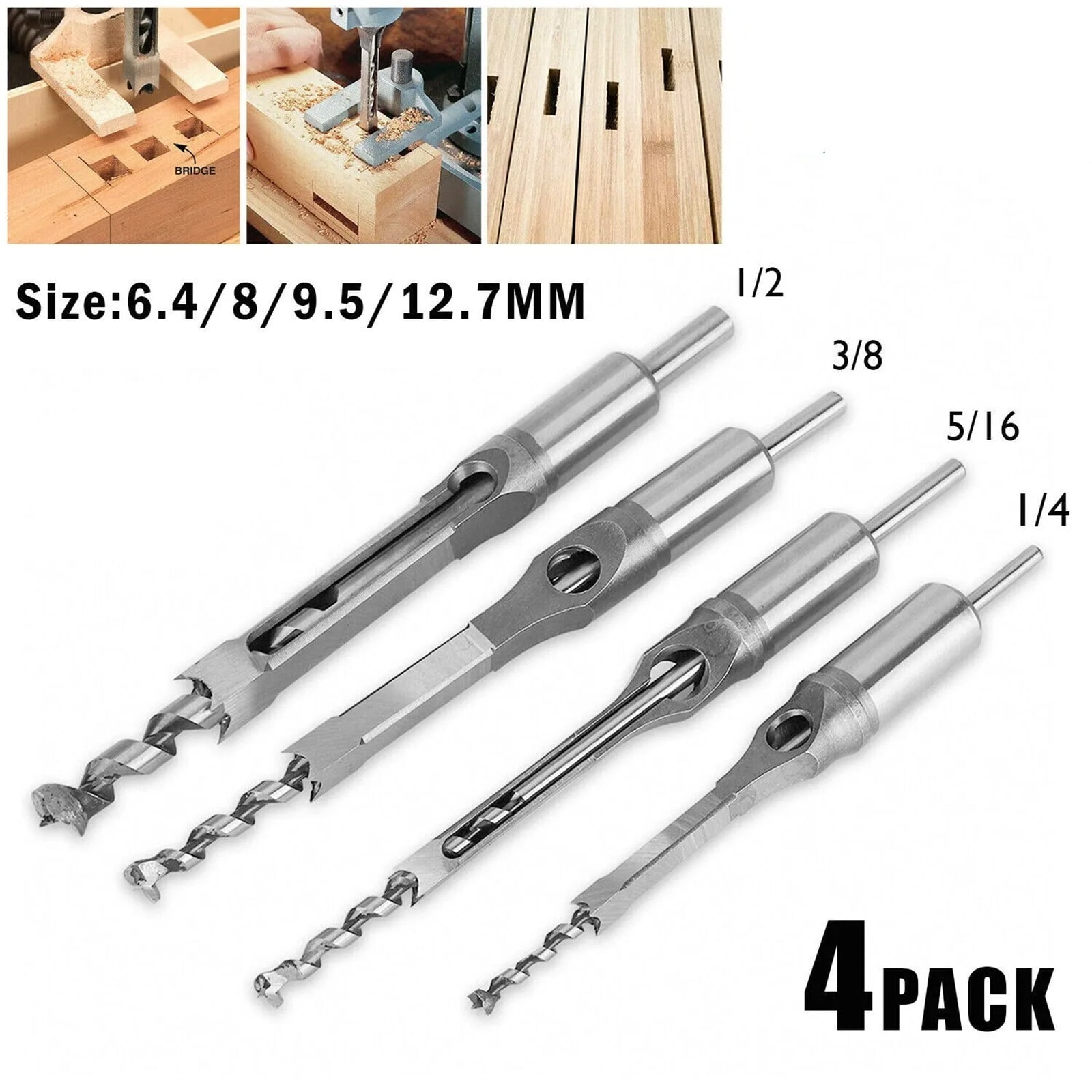 EastVita Square Hole Drill Bits High Speed Steel Mortise Drill Bit Woodworking Mortiser Drill Bit 4Pcs Size 1 4 Inch 5 16 Inch 3 8 Inch 1 2 Inch Walmart
