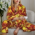 thumbnail image 6 of Salouo Autumn Mosaic Maple Leaves Pattern Women's Pajamas Set Long Sleeve Button Down Sleepwear Soft Pj Lounge Sets for women 2 Piece Pjs Set with Long Pants-XX-Large, 6 of 7