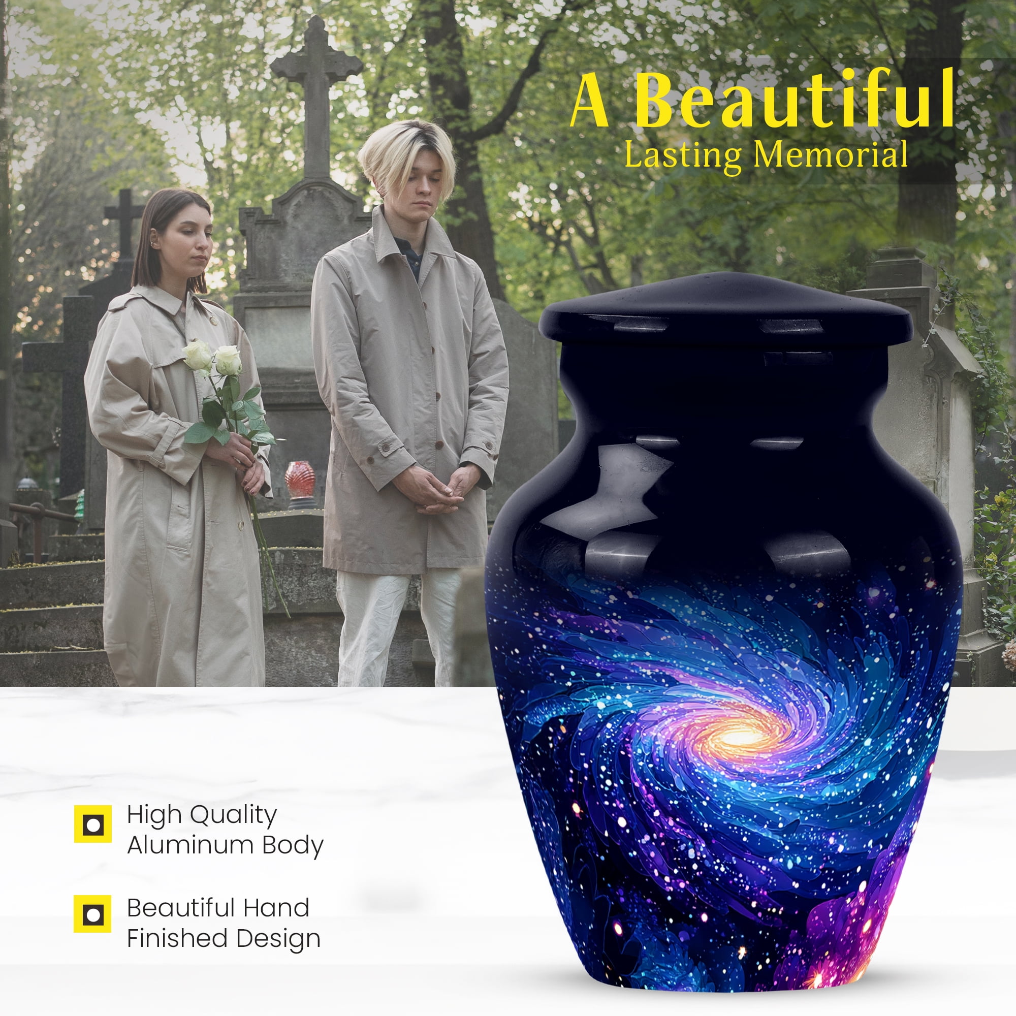 MUKTIVE Galaxy Blue Urn for Women Ashes, Funeral Urns for Father Ashes Adult Male and Female, Keepsake Urns For Dad, Cremation Urn for Adult Male for Burial, 3 Inch