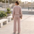 thumbnail image 7 of Szluipve 2 Piece Sets for Women 2 Piece Outfits Side Stripe Zip Up Collar Jacket & Wide Leg Pants Set Ribbed Textured Casual Tracksuit Loungewear Suit for Daily Travel Pink L, 7 of 7