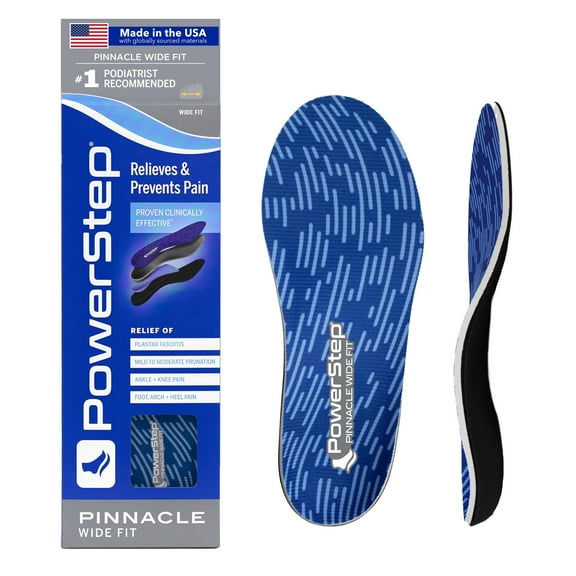 PowerStep Pinnacle Wide Fit Full Length Orthotic Shoe Insoles with Neutral Arch Support for Wide Feet & Plantar Fasciitis