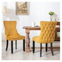 Wingback Dining Chairs Set of 2, Golden Upholstered Chairs with Nailhead Trim & Solid Wood Legs, Backstitching Detail, Modern Home Kitchen Décor