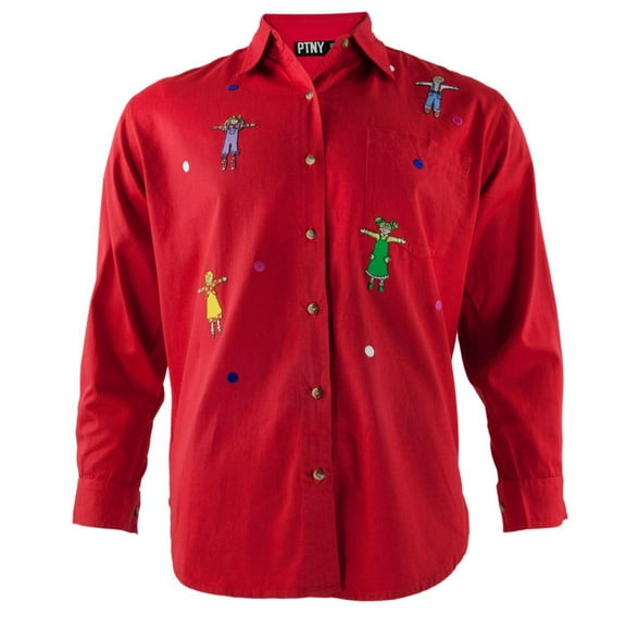 Children Ready To Hug Red Adult Button-Up Long Sleeve T-Shirt - Large