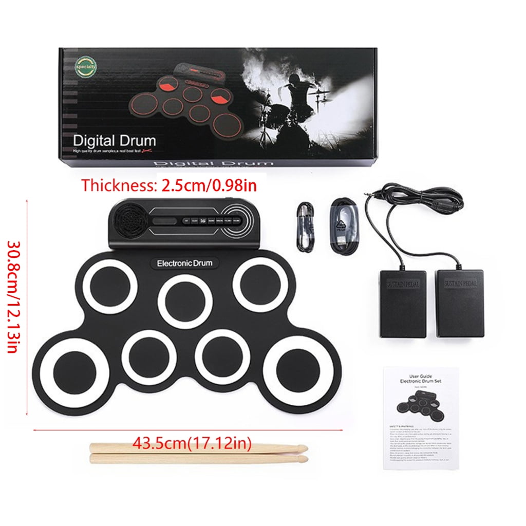 MOMOJIA Rechargeable Electronic Drums Set Folding Silicone Practice Pad with Drumsticks Foot Pedal For Children Music Lovers