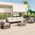 thumbnail image 6 of 7-Piece Modern Minimalist Metal Patio Sectional Sofa Set, All-Weather Garden Conversational Furniture Set with Thick Cushions and Coffee Table for Indoor Outdoor (Grey), 6 of 12