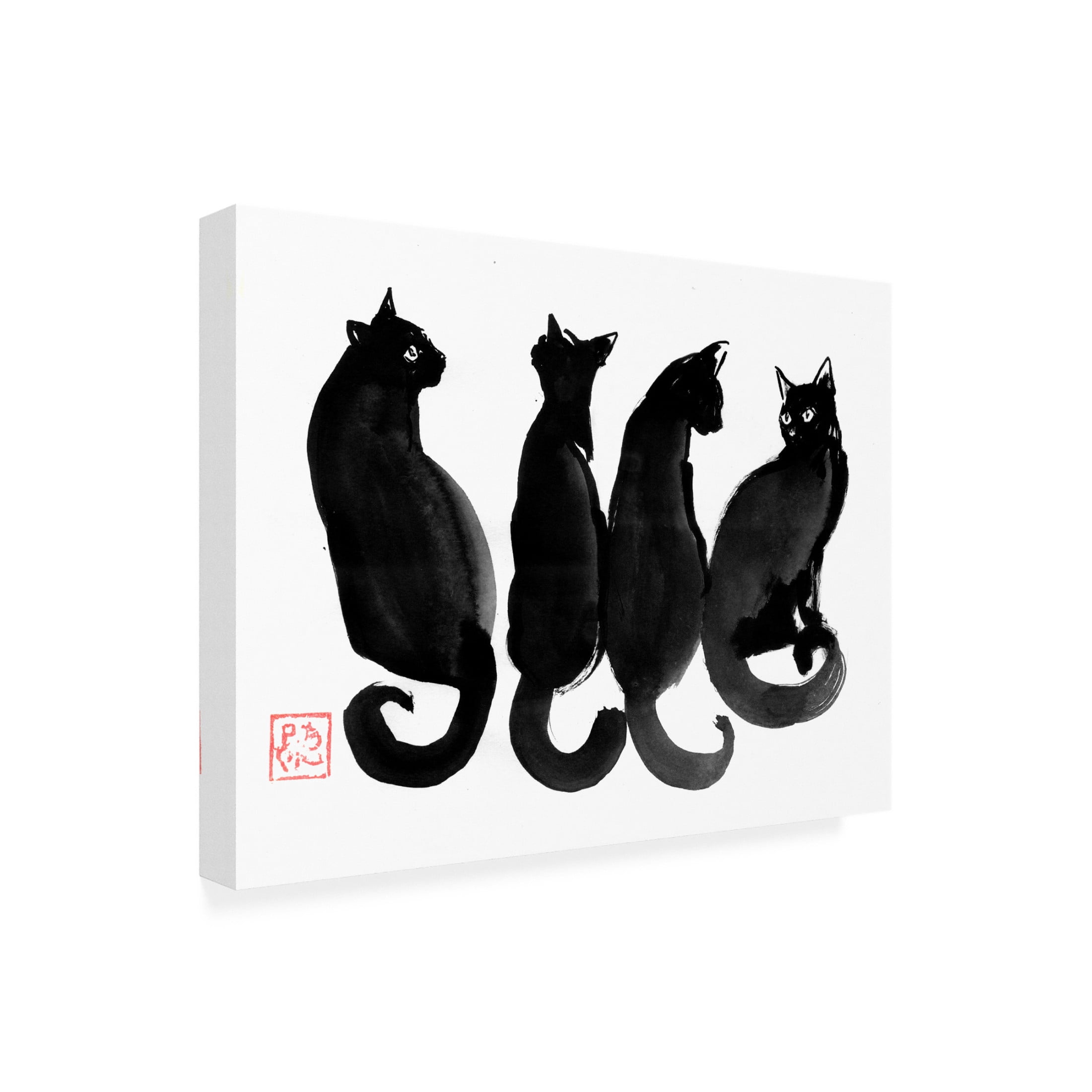 Canvas Wall Art - Pechane '4 Black Cats' Wall Art for Living Room, Bedroom, or Office Décor by Trademark Fine Art - 24 x 18 Inches
