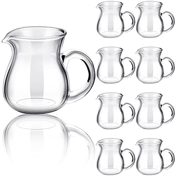 8 Pcs Glass Creamer Pitcher Transparent Milk Pourer Mini Milk Pitcher Small Glass Pitcher Mini Carafe Coffee Mug Coffee Pot Creamer Pitcher for Milk Coffee Tea Syrup (Normal, 4 oz)